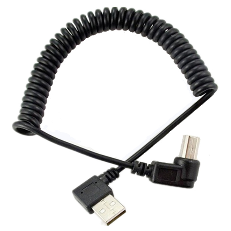 Spring right angle usb a to usb b cable