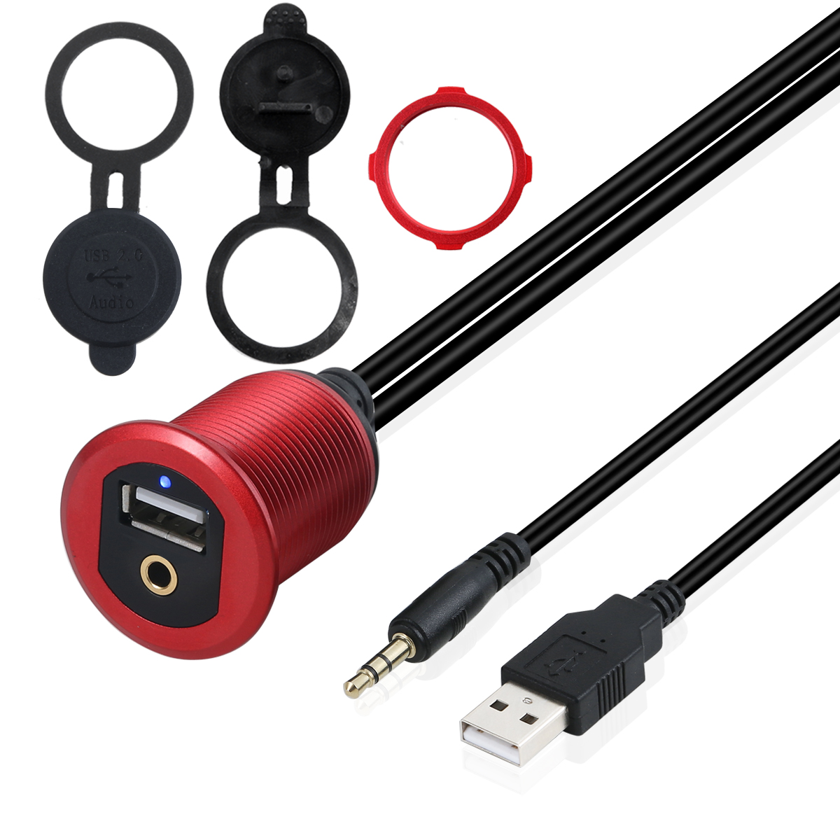 waterproof 3.5mm usb 2.0 a female to male audio extension cable with led lights