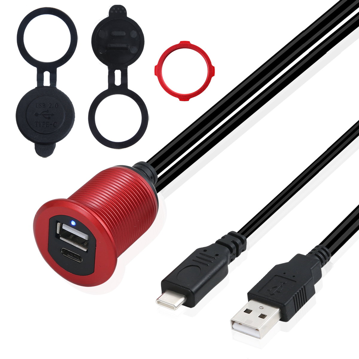 waterproof usb 2.0 and type c male female extension cable with leg light