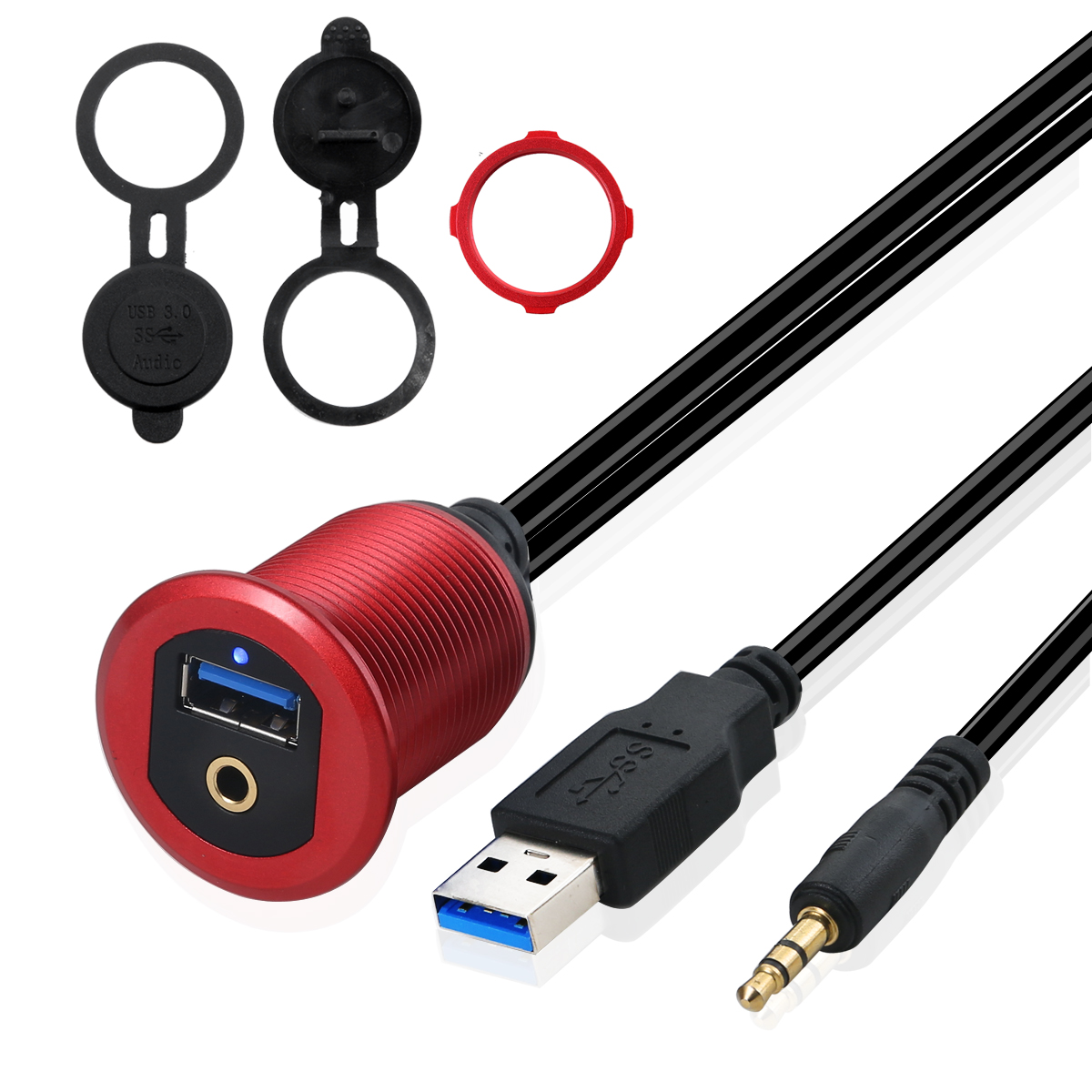 waterproof USB 3.0 3.5mm audio male to female extension cable with led light